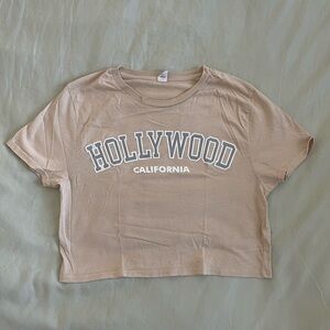 Tan Hollywood California cropped t-shirt women’s size small